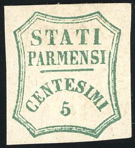 1859 - 5 cent. verde azzurro, I composizione ... 