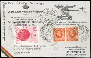 BELGIO POSTA AEREA 1937 - Coppa Gordon ... 