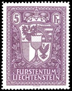 LIECHTENSTEIN 1935 - 5 f. lilla Stemma ... 