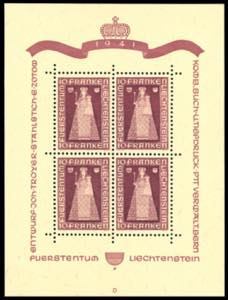 LIECHTENSTEIN FOGLIETTI 1941 - 10 f. Madonna ... 