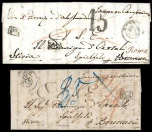 1861 - Due lettere non affrancate da Roma a ... 