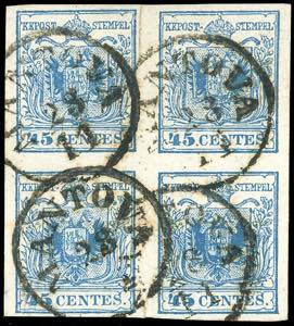 1856 - 45 cent. azzurro, carta a macchina ... 