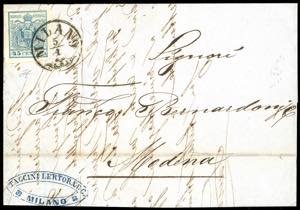 1857 - 45 cent. azzurro, carta a macchina ... 