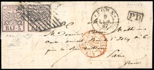 1867 - 5 baj rosa vinaceo (6Aa), coppia ... 