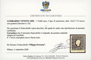 1858 - 3 soldi nero, I tipo, dent. ... 