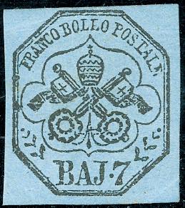 1852 - 7 baj azzurro (8), nuovo, gomma ... 