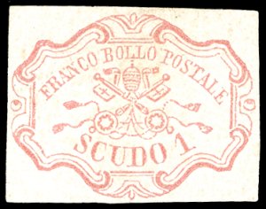 1852 - 1 scudo rosa carminio (11), gomma ... 