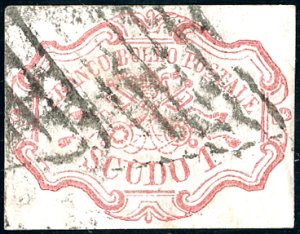 1852 - 1 scudo rosa carminio, filigrana ... 