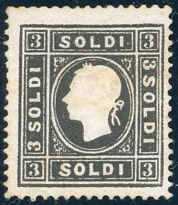 1859 - 3 soldi nero, II tipo (29), ... 