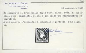 1851 - 40 cent. rosa (3), usato, ... 