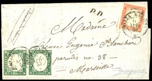 1857 - 5 cent. verde scuro, coppia ... 