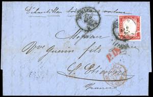 1863 - 40 cent. rosso carminio, evidente pli ... 