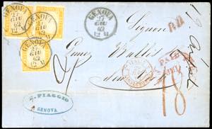 1862 - 80 cent. giallo arancio (17C), tre ... 