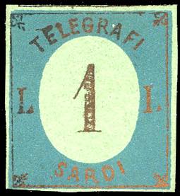 1858 - 1 lira rame su carta azzurra, ... 