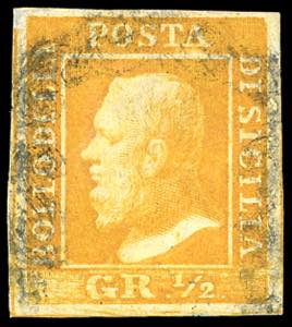 1859 - 1/2 grana arancio, I tavola, carta di ... 