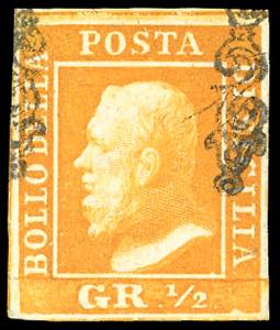 1859 - 1/2 grano arancio scuro, II tavola, ... 