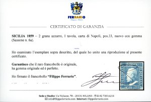 1859 - 2 grana azzurro, I tavola, ... 