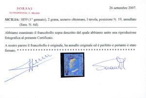 1859 - 2 grana azzurro oltremare, ... 