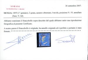 1859 - 2 grana azzurro oltremare, ... 