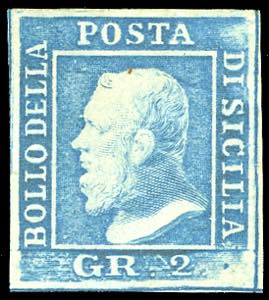 1859 - 2 grana azzurro vivo, I tavola, carta ... 