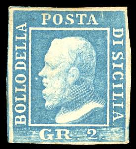 1859 - 2 grana azzurro, II tavola, carta di ... 