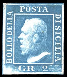 1859 - 2 grana azzurro, II tavola, carta di ... 