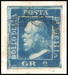 1859 - 2 grana azzurro oltremare, ... 