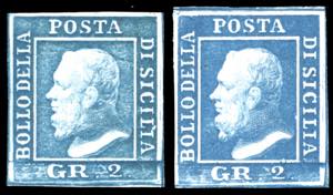 1859 - 2 grana, un esemplare azzurro chiaro, ... 