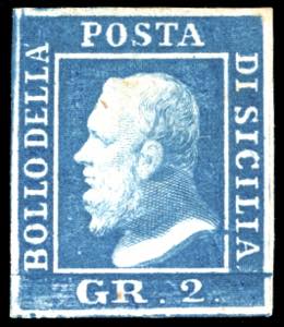 1859 - 2 grana azzurro vivo, III tavola, ... 