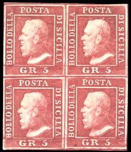 1859 - 5 grana carminio, I tavola (9a), ... 