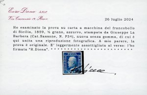 1858 - 1/2 grano azzurro, prova di ... 