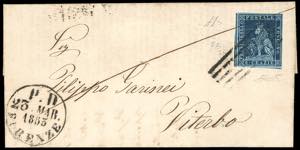 1853 - 6 crazie indaco su azzurro (7a), ... 