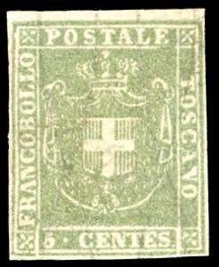 1860 - 5 cent. verde oliva giallastro (18b), ... 