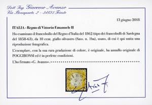 1862 - 10 cent. giallo olivastro ... 