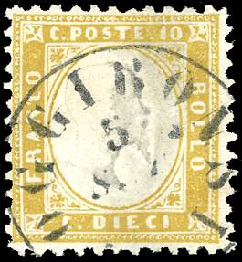 1862 - 10 cent. giallo olivastro (1ba), ... 