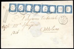 1863 - 15 cent. azzurro tipo Sardegna (11), ... 