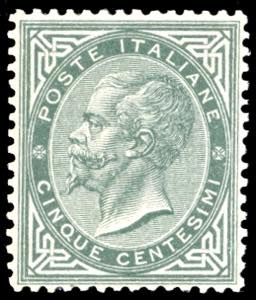 1866 - 5 cent. De La Rue, tiratura di Torino ... 