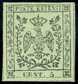 1852 - 5 cent. verde, senza punto dopo le ... 