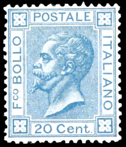 1867 - 20 cent. azzurro, tiratura di Torino ... 