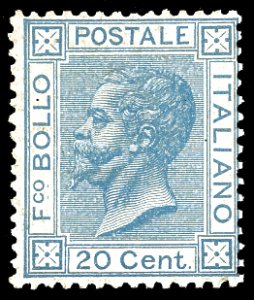 1867 - 20 cent. azzurro, tiratura di Torino ... 