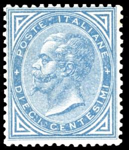 1877 - 10 cent. azzurro (27), buona ... 