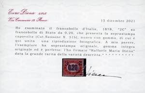 1878 - 2 cent. su 0,20 lire ... 