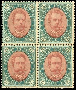 1889 - 5 lire verde e carminio (49), ... 