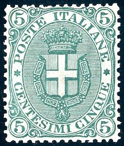 1891 - 5 cent. Stemma, fondo a righe (59), ... 