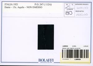 1921 - 15 cent. grigio, Dante, non ... 