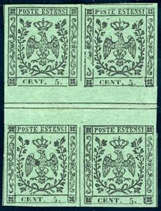 1852 - 5 cent. verde, punto dopo le cifre, ... 