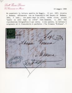 1857 - 5 cent. verde oliva, errore ... 