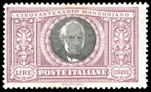 1923 - 5 lire Manzoni (156), gomma originale ... 