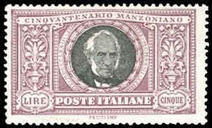1923 - 5 lire Manzoni (156), gomma ... 