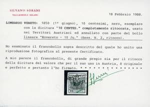 1850 - 10 cent. nero, ritocco, ... 